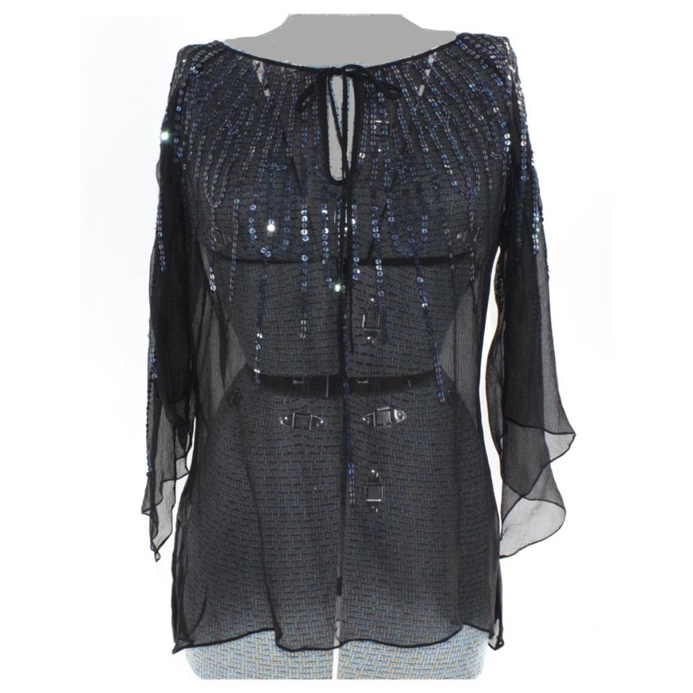 BCBGMaxAzria Sheer Silk Sequin Blouse M